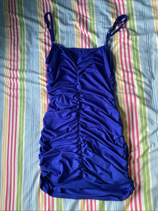 Dresses & Skirts - Royal Blue Ruched Mini Dress with Spaghetti Straps